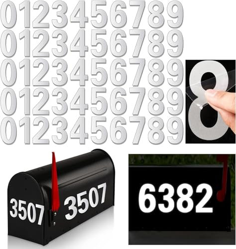 50PCS Mailbox Numbers Sticker, White Mailbox Numbers Reflective for Outside Vinyl Waterproof Number Decal, 3 inch Self Adhesive Address Number for Door, Business, Address(0-9)