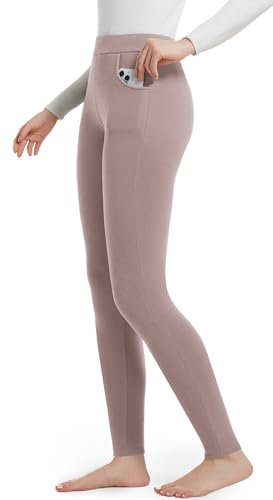 ACHTELEPHS Leggings Damen Baumwolle mit Taschen Blickdichte Leggins High Waist Rosa XL-XXL