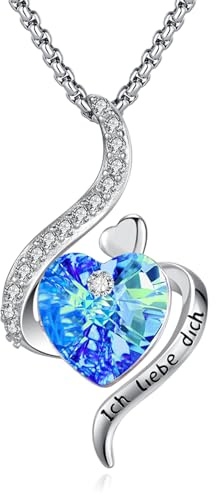Eusense Herz Halskette 925 Sterling Silber Ich liebe dich für immer Anhänger Birthstone Halskette Kristall Weihnachtsgeschenke Valentinstag Muttertag Geburtstag für Damen Mama Freundin Ehefrau