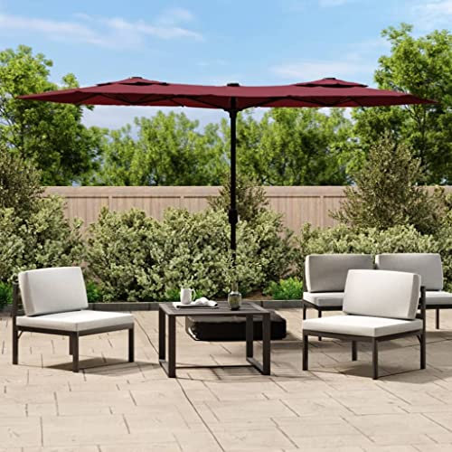 AIJUUKJP Home & Garden Parasol double tête avec LED Bordeaux 316 x 240 cm