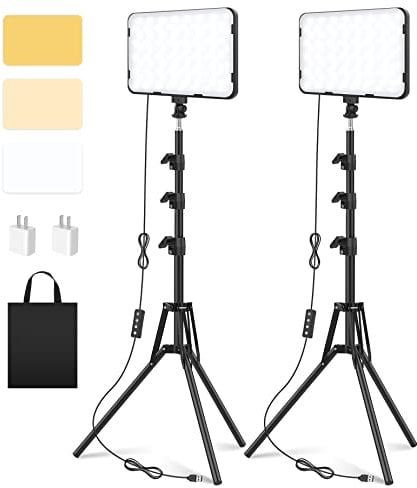2 Packungen LED Videoleuchte Fotografie Beleuchtung mit 62.99'' Stativ, Unicucp 2500-8500K Dimmbar Studio Licht Streaming Licht für Live Game YouTube TikTok Fotografie Videobeleuchtung Videokonferenz