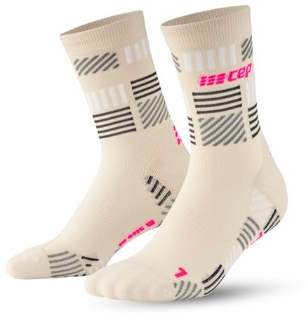 CEP - Laufsocken mit Kompression für Herren, The Run 4.0 Mid Cut Socks, mittellange Kompressionsstrümpfe, Größe IV/L / 42-45, cream/neon pink (LE)