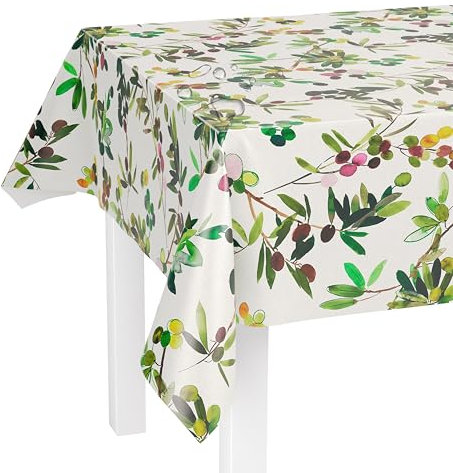 LILENO HOME Tischdecke abwaschbar als Meterware 220x140cm (Schnittkante) in Oliven bunt Motiv - Wachstuchtischdecke wasserabweisend ideal als Tischtuch o. Tischläufer für Bierzeltgarnitur