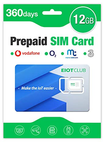 EIOTCLUB Sim Card, Data Only Sim Card for 4G Camera, 4G Wifi Router, Trail Camera, GPS Tracker, Compatible with Vodafone, 3, EE, O2 Networks, Pay As You Go, No Contract, No Credit Check (12GB 360days)
