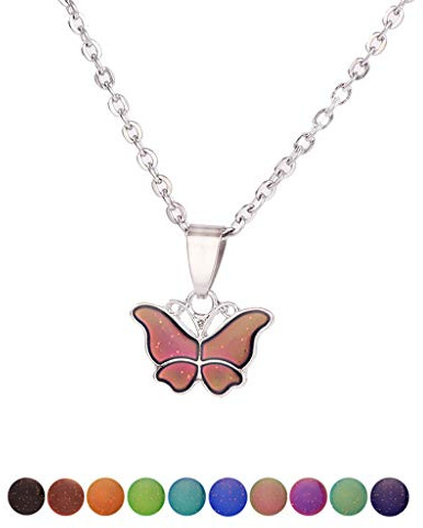 Qsvbeeqj Damen-Halskette für Schmetterling, Farbwechsel, Temperatur-Halskette für Schmetterling, Emotion, Stimmung, Anhänger, Halskette, Edelstahl, Zirkonia