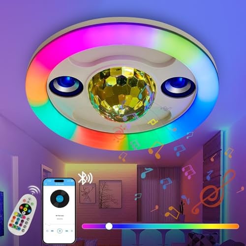 HARPER LIVING RGB LED with Speaker, 314W 2400LM Bluetooth Speaker, Colour Changing Ceiling Light, Disco Bulb for Party, Birthday & Christmas