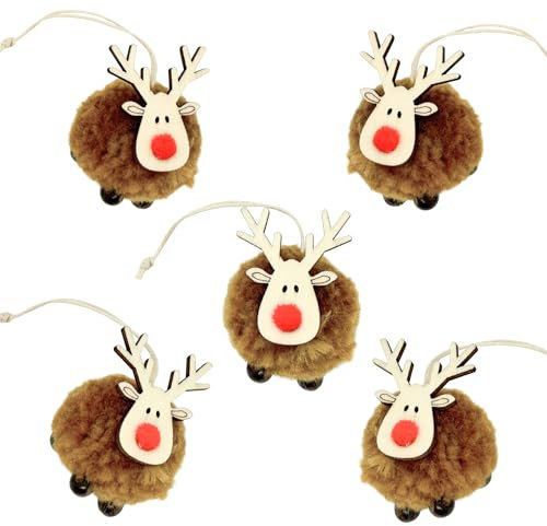 BoBoU Weihnachtsschmuck Braun Rentier 5er-Set aus Holz und Filz Weihnachtliche Baumanhänger Weihnachtsbaumschmuck Weihnachtsbaum Deko Anhänger Weihnachtsdekoration Dekoration (Rentier Braun 5er)