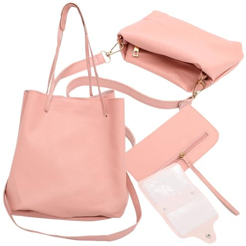 TOGEVAL Vierteiliges PU Set Rosafarben Damen Umhängetaschen Set Lässige Einkaufstasche Mit Quasten Elegante Handtaschen Und Geldbörsen Für Vielseitige Anlässe