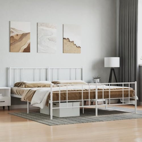 Myheimly Bettgestell, Bettrahmen mit Kopfteil Fußteil, Metallbett Bett mit Lattenrost, Doppelbett Gästebett Schlafzimmer, Metall Weiß,mit Kopfteil & Fußteil,180 x 200 cm
