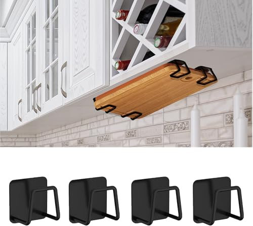 Aogigigio Support de planche à découper sous armoire – 4 supports de planche à découper en acier inoxydable sous une étagère (noir)