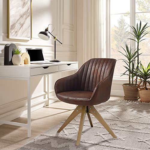 Zouron Esszimmerstühle Cognac - Armlehnenstuhl Drehbar Kunstwildleder Dunkelbraun mit Holzbeine - kaffeebraun Kunstleder Buchenholzbeine Polsterstuhl mit Armlehnen Sessel Braun (Cognac-1 pcs)