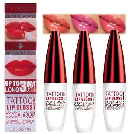 3PCS Lip Stain Peel Off Set - Lipstick Peel Off, Moisturizing Lip Gloss, Lip Makeup,Glossy Lipstick Waterproof Long Lasting Cosmetic - Lip Makeup Gift For Girls