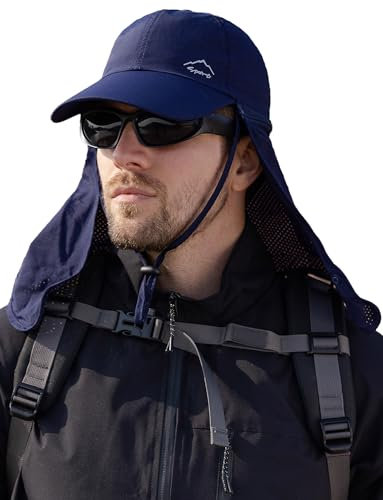 Ausing Chapeau avec Protection du Cou Détachable Chapeau de Soleil d'été Protection Solaire Respirant Séchage Rapide Bleu Foncé