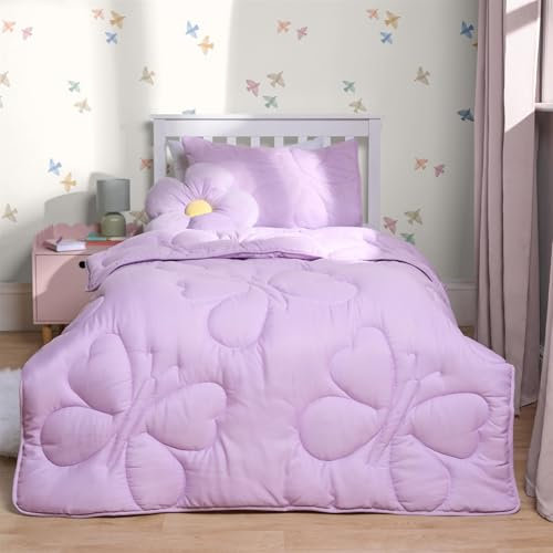 OHS 7.5 Tog Coverless Single Duvet, Soft Microfibre Fabric Purple Shade Butterfly Quilted Design Lightweight Comfortable Summer Duvets Washable Single Bed Duvet & Pillowcase, Lilac