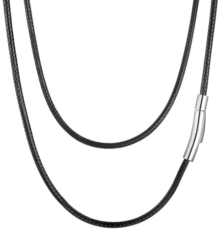 AFSTALR Collar Cuero Hombre Cordon Cuero para Colgante Cadena Cuerda Trenzada Collar Hombre y Mujer 3MM Negro 66CM