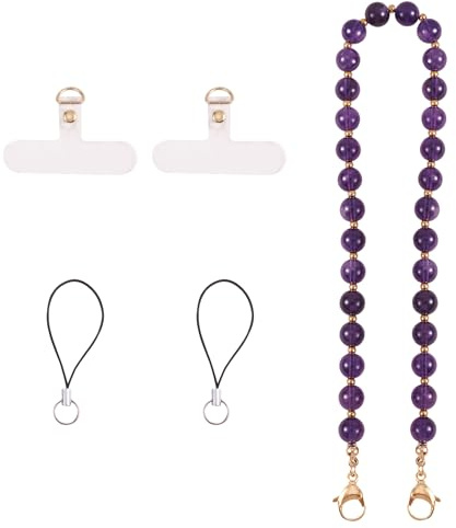 LEGENTLISUR Dragonne de téléphone en perles de pierre précieuse avec languette d'attache et boucles en nylon pour fabrication de téléphone portable, mains libres, Pierre précieuse