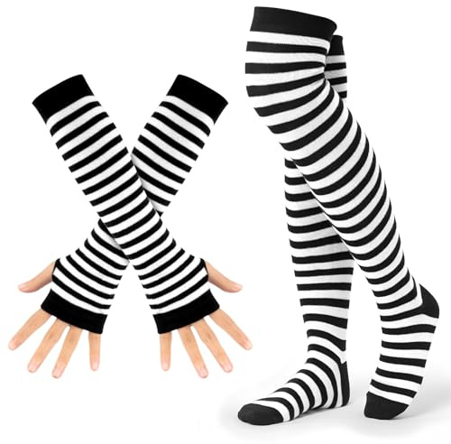 UTOCLEC Chaussettes Hautes Rayées pour Femme, Tricot à Rayures pour Fête, Paires de Chaussettes Hautes, Chaussettes Longues en Tricot, pour Carnaval et Cosplay,Chaussettes d'Halloween