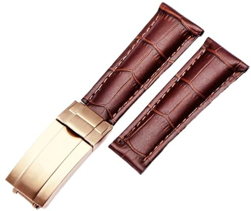 DASEB 20 mm Kalbsleder-Uhrenarmbänder für Rolex Datejust Day Date, echtes Rindsleder, Uhrenarmband für Daytona-Faltschließe(Brown Rosegold)