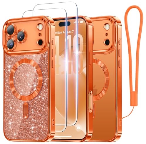 Meifigno Conçu pour iPhone 17 Pro Max Coque 17,5 cm, [Carte Paillettes & Bracelet] [Compatible avec MagSafe] [2X Protège-écran HD] Protection surélevée entourant l'objectif pour Coque 17 Pro Max