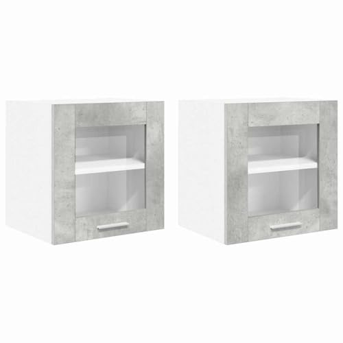 vidaXL Hängeschrank mit Regal Riga 2 pcs Beton Grau 40 x 31 x 40 cm, Geräumiger Stauraum, robuster Küchenregal, Moderne Wand-Organizer, Holzlösung für mehr Platz