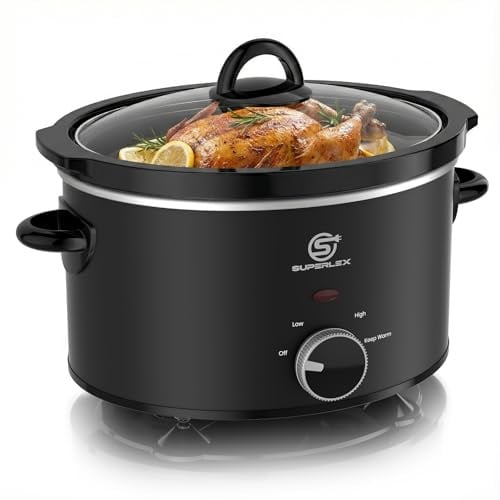 SUPERLEX Slow Cooker 3.5L Elektrischer Schongarer Keramiktopf | Glasdeckel Temperaturstufen Warmhaltefunktion Energiesparend Spülmaschinenfest Ideal Für Eintopf Suppe Fleisch Gemüse