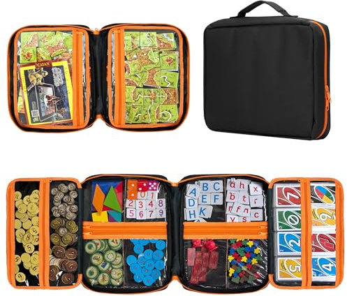 Premium Board Game Storage Organizer Case (14 PVC Pouches) - Portable Travel Game Storage Case | Ultimate Dice and Token Holder for Cards, Miniatures, and Catan Components