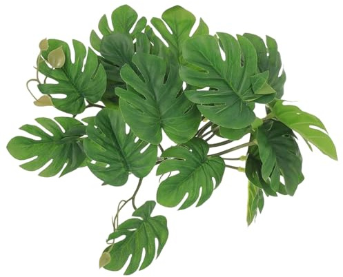 Pasbuteiy Plantas artificiales para reptiles, con base de anfibios artificiales realistas, hojas decorativas de hábitat, plantas artificiales, reptiles, terrarios, decoración para lagartos, tortugas