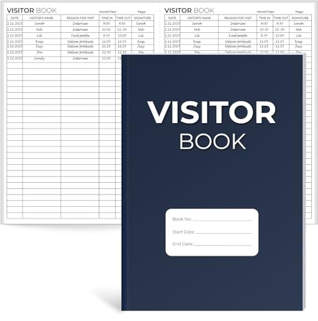 1 Pcs Visitor Log Book A4 Visitors Book Sign in and Out 64 Pages Address Book Hardback Guest BookFor Business Offices School Tracking 2112 Entries Blue