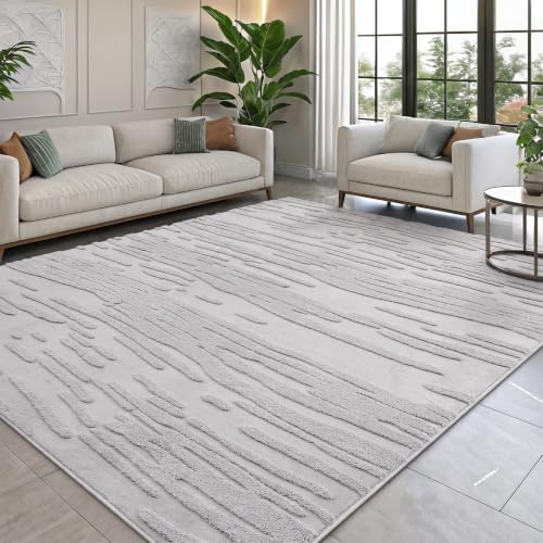 smiry Modern Rugs Living Room, 120x160cm, Light Grey | Large Machine Washable Anti Slip Short Pile Soft Carpet for Kids Room Bedroom