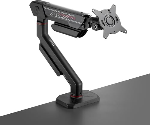 ROG Ergo Monitor Arm (AAS01R) – Mechanical Spring Monitor Mount with Desk Clamp and Grommet Mount, Holds Up to 49-inch* Within 13.5kg, Pivot/Swivel/Tilt/Rotation/Height Adjustable, VESA 100 x 100 mm