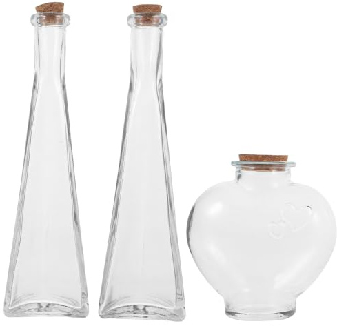 Fenical Lot de 3 Bouteilles de Vœux en Verre Décoratives de Cœur et Prismatique, pour Cérémonie du Sable de Mariage, Faciles à Utiliser pour DIY