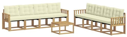vidaXL Outdoor-Sofagarnitur mit Kissen 9 pcs Weiß und Creme, Moderne Garten-Couch, tolles Set für Bequeme Lounge, langlebige Möbel, stylische Terrasse