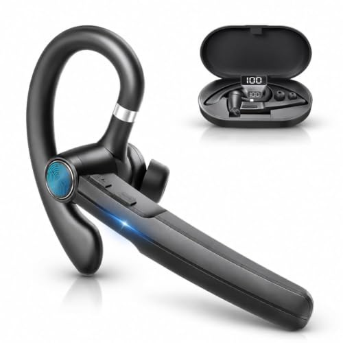 Auricolari wireless Bluetooth Singolo 6.0, Durata della batteria ultra-lunga di 88 ore, Doppio Microfono Antirumor, Connessione Due Dispositivi, chiamate in vivavoce, ideali per la guida e l'ufficio