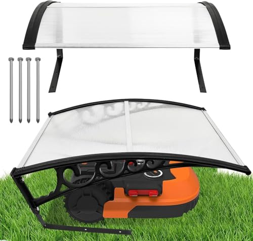 Fogmiea Mähroboter Garage Carport für Rasenmäher und Rasenroboter, 105×85×45 cm, witterungsbeständige Rasenroboter Garage für den Garten, UV-Schutz, Mährobotergarage mit Metallfüßen, transparent