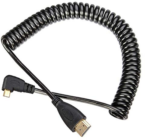 chenyang - Cavo HDTV spiralato da micro HDMI a HDMI maschio, per telefono cellulare, tablet e fotocamera, con angolo a destra di 90°, colore nero