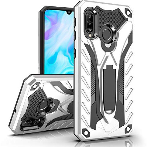 MILAN NICE Phone Case for Huawei P30 Lite Heavy Duty Litetective Hard Cover ShockLiteof Certified with Drop Tested with Smartphone Kickstand (Silver)