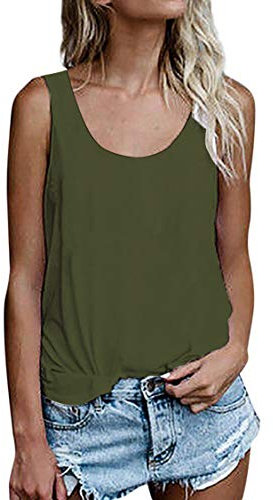 Maglietta da donna senza maniche, estiva, vestibilità larga, 786 verde oliva, L