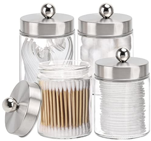 Tbestmax Lot de 3 pots d'apothicaire en verre transparent avec couvercles en métal pour salle de bain 283,5 g