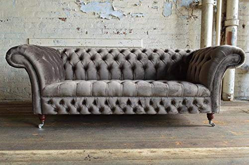 JVmoebel Sofa Luxus Textil Chesterfield Couch Sofas Polster 3 Sitzer Garnitur Grau Samt