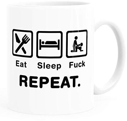 MoonWorks® Kaffee-Tasse mit Spruch Eat Sleep Repeat Mega Mix Bürotasse lustige Geschenke Kaffeebecher Fuck weiß Keramik-Tasse