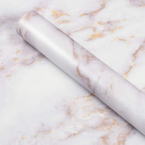 Livelynine Marmor Folie Gold Selbstklebend 40cmX1000cm PVC Wasserfest Abwaschbar DIY Marmoroptik für Möbel, Küchenwand, Arbeitsplatte, Tisch, Schrank, Wand