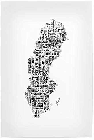 artboxONE Poster 75x50 cm Typografie Sweden Map Black 2 hochwertiger Design Kunstdruck - Bild Karte Schweden Europe