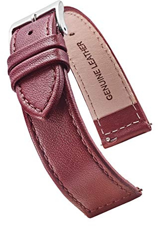 Alpine Bracelet de montre en cuir véritable cousu à plat avec barrettes à ressort à dégagement rapide – Noir, marron, bordeaux, rouge, rose, bleu, gris – 10-22 mm, 12MM, Cuir