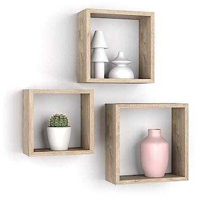 MOBILI FIVER, 3er-Set Giuditta Würfelregale, Eiche, Made In Italy