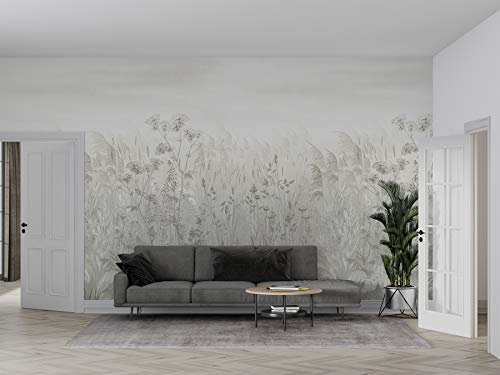 SILK ROAD EU Papier Peint Panoramique Soie, 356 × 250cm, Roseaux Blanc, Largeur max 15m, pour Salon Chambre restaurant Chambre d’enfants Décoration Murale