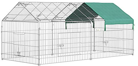 PawHut Clôture pour Petits Animaux Cage pour Animaux domestiques Cadre en métal galvanisé 4 piquets de Sol Inclus 220 x 103 x 103 cm Argent et Vert