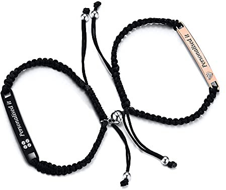 PJ JEWELLERY A Pair of Custom Eternal Promise Magnetic Pair Bracelets, Mutual Attraction, Personalised Braided ID Bands for Matching Lovers, for him and her, Metal Rope,