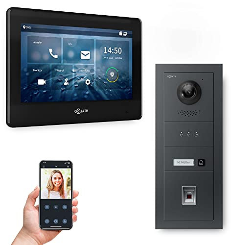 Goliath Hybrid | 2-Draht | Full-HD Video Türsprechanlage | App | 1-Fam | 1 x Full-Touchscreen 7 | Aluminium Unterputz Türstation | + Fingerprint | 180° Ultra-Weitwinkel | AV-BUS-641