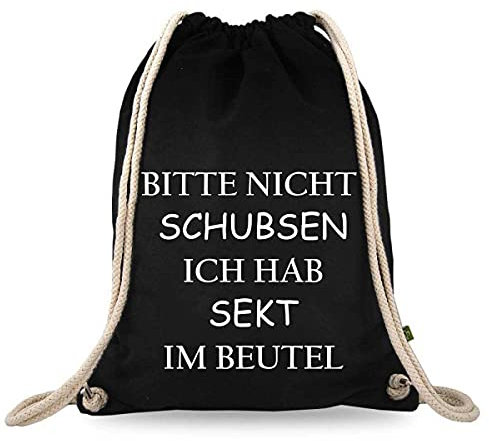 Turnbeutelliebe® Turnbeutel mit Spruch - Lustig - Neu - Frauen - Männer - Kinder - Baumwolle schwarz - Sportbeutel - Rucksack - Stoffbeutel – (Bitte nicht schupsen…)