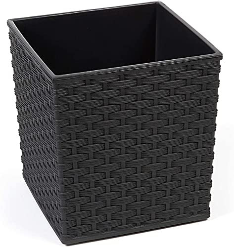 Gordanluk Low Flowerpot Rattan Designed Flowerpot with removable liner large plant pots indoor large plant pots outdoor plant pot flower pots (Black, 40 x 41.5 cm)